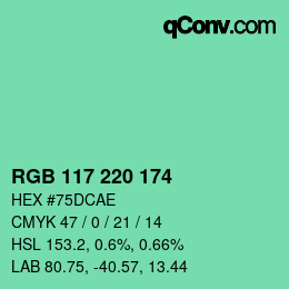 颜色代码: RGB 117 220 174 | qconv.com