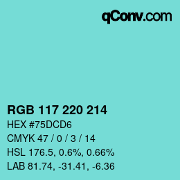 Farbcode: RGB 117 220 214 | qconv.com