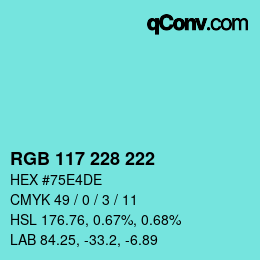 Color code: RGB 117 228 222 | qconv.com