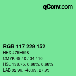颜色代码: RGB 117 229 152 | qconv.com