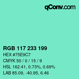 カラーコード: RGB 117 233 199 | qconv.com