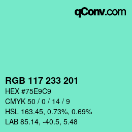 Color code: RGB 117 233 201 | qconv.com