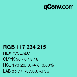 颜色代码: RGB 117 234 215 | qconv.com