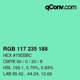 颜色代码: RGB 117 235 188 | qconv.com