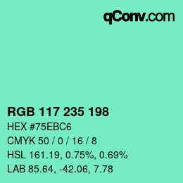 Color code: RGB 117 235 198 | qconv.com