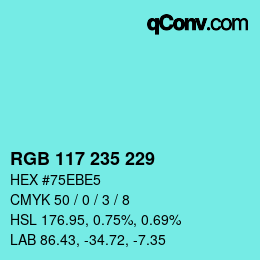 Color code: RGB 117 235 229 | qconv.com