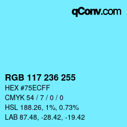 Color code: RGB 117 236 255 | qconv.com