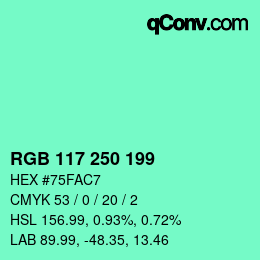 Color code: RGB 117 250 199 | qconv.com