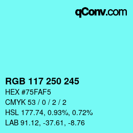 Color code: RGB 117 250 245 | qconv.com