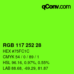 Color code: RGB 117 252 28 | qconv.com