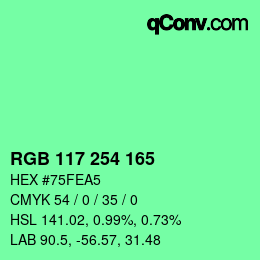 Color code: RGB 117 254 165 | qconv.com
