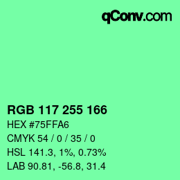 Color code: RGB 117 255 166 | qconv.com