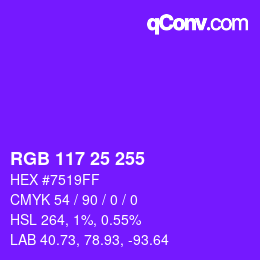 Color code: RGB 117 25 255 | qconv.com