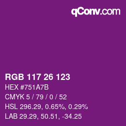 Color code: RGB 117 26 123 | qconv.com
