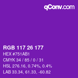 Color code: RGB 117 26 177 | qconv.com