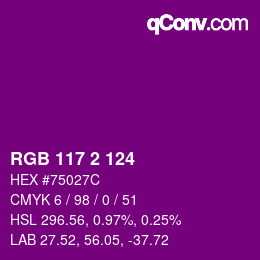 颜色代码: RGB 117 2 124 | qconv.com