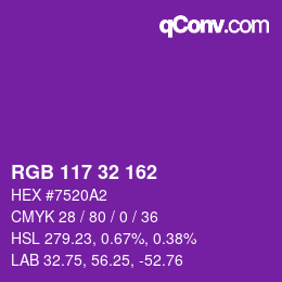 カラーコード: RGB 117 32 162 | qconv.com