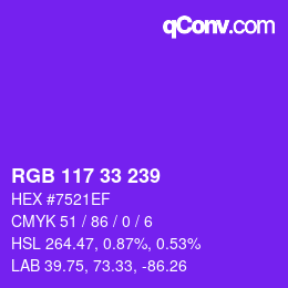 Farbcode: RGB 117 33 239 | qconv.com