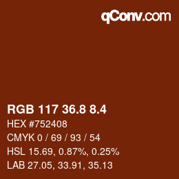 カラーコード: RGB 117 36.8 8.4 | qconv.com