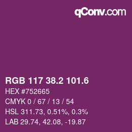 カラーコード: RGB 117 38.2 101.6 | qconv.com