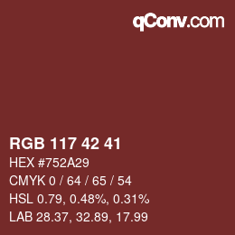 Color code: RGB 117 42 41 | qconv.com