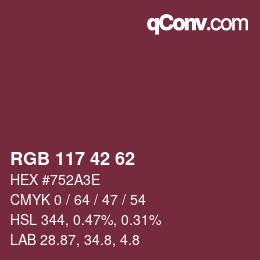 颜色代码: RGB 117 42 62 | qconv.com