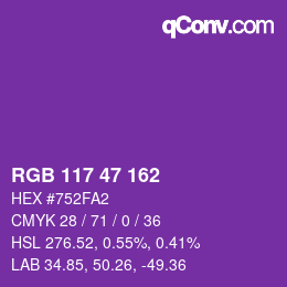 Color code: RGB 117 47 162 | qconv.com