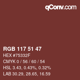カラーコード: RGB 117 51 47 | qconv.com