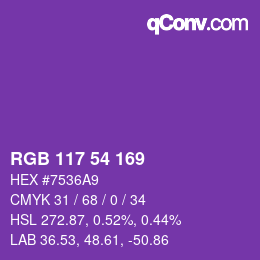 Color code: RGB 117 54 169 | qconv.com