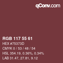 Color code: RGB 117 55 61 | qconv.com