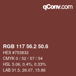 カラーコード: RGB 117 56.2 50.6 | qconv.com