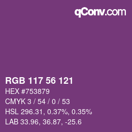 Color code: RGB 117 56 121 | qconv.com