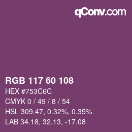 カラーコード: RGB 117 60 108 | qconv.com