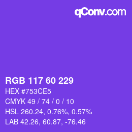 Color code: RGB 117 60 229 | qconv.com