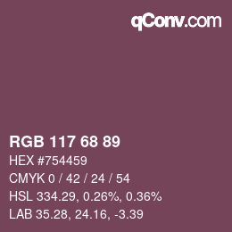 Color code: RGB 117 68 89 | qconv.com
