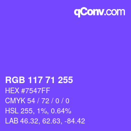 Farbcode: RGB 117 71 255 | qconv.com