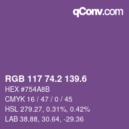 カラーコード: RGB 117 74.2 139.6 | qconv.com
