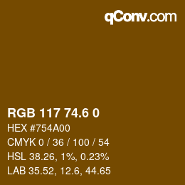 カラーコード: RGB 117 74.6 0 | qconv.com