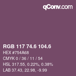 カラーコード: RGB 117 74.6 104.6 | qconv.com