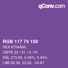 颜色代码: RGB 117 74 150 | qconv.com