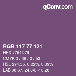 Color code: RGB 117 77 121 | qconv.com