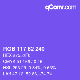 颜色代码: RGB 117 82 240 | qconv.com