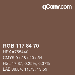 Código de color: RGB 117 84 70 | qconv.com