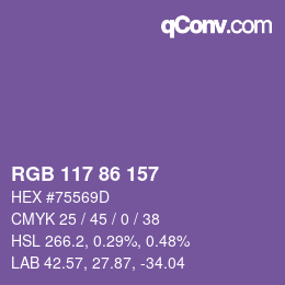 Color code: RGB 117 86 157 | qconv.com