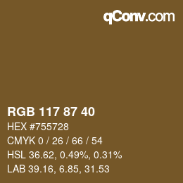 Color code: RGB 117 87 40 | qconv.com