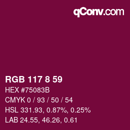 Color code: RGB 117 8 59 | qconv.com