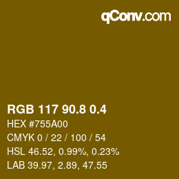 カラーコード: RGB 117 90.8 0.4 | qconv.com