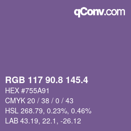 カラーコード: RGB 117 90.8 145.4 | qconv.com