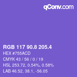 カラーコード: RGB 117 90.8 205.4 | qconv.com