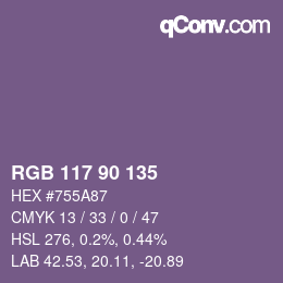 颜色代码: RGB 117 90 135 | qconv.com